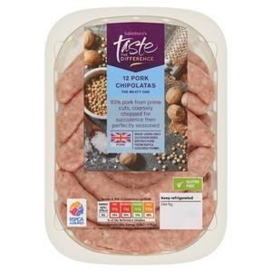 Sainsbury's British Pork Chipolata sausages, Taste the Difference x12 375g