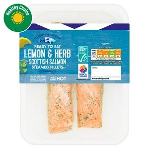 Sainsbury's Lemon & Herb Steamed ASC Scottish Salmon Portions x2 180g (Ready to eat)