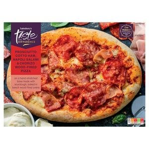 Sainsbury's Salami, Prosciutto & Chorizo Pizza, Taste the Difference 455g