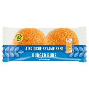 Sainsbury's Sesame Seed Brioche Burger Buns Rolls x4