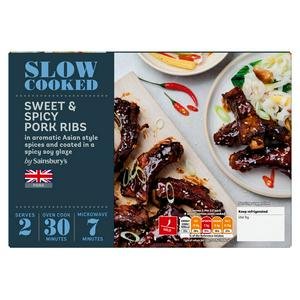 Sainsbury's Slow Cooked British Pork Sweet & Spicy Ribs 450g Sainsbury's Slow Cooked British Pork Sweet & Spicy Ribs 450g