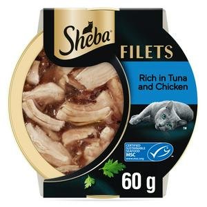 Sheba Filets 60g Adult Wet Cat Food with Chicken & Tuna in Gravy Tray