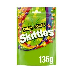 Skittles Vegan Chewy Crazy Sour Sweets Fruit Flavoured Pouch Bag 136g