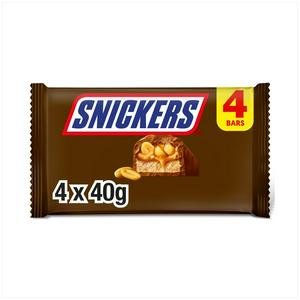 Snickers 4 x 40g Caramel, Nougat, Peanuts & Milk Multipack Chocolate Snack Bars