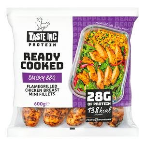 Taste Inc 600g Smoky BBQ Ready Cooked Flamegrilled Chicken Breast Mini Fillets Taste Inc 600g Smoky BBQ Ready Cooked Flamegrilled Chicken Breast Mini Fillets