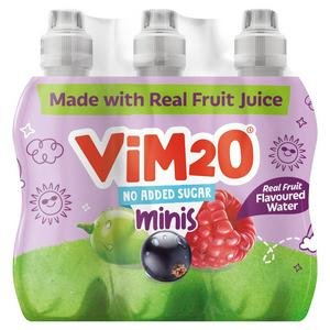 Vim2o Minis 6 x 250ml Blackcurrant, Raspberry & Grape Flavoured Water Kids Drinks