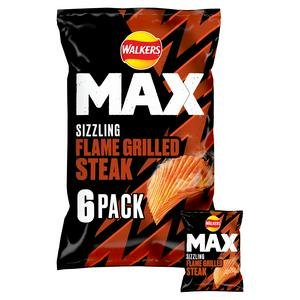 Walkers Max 6 x 27g Sizzling Flame Grilled Steak Multipack Crisps