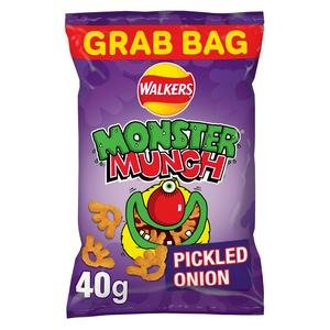 Walkers Monster Munch Pickled Onion Snacks Grab Bag Crisps 40g