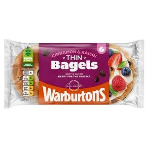 Warburtons Cinnamon & Raisin Thin Bagels x6