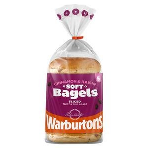 Warburtons Sliced Cinnamon & Raisin Bagels x5